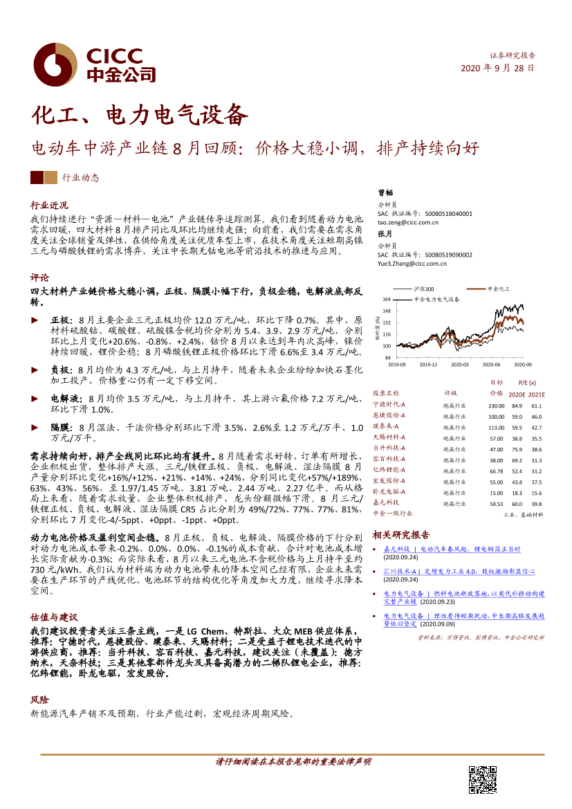 化工、电力电气设备行业电动车中游产业链8月回顾：价格大稳小调，排产持续向好-20200928-中金公司-21页化工、电力电气设备行业电动车中游产业链8月回顾：价格大稳小调，排产持续向好-20200928-中金公司-21页_1.png