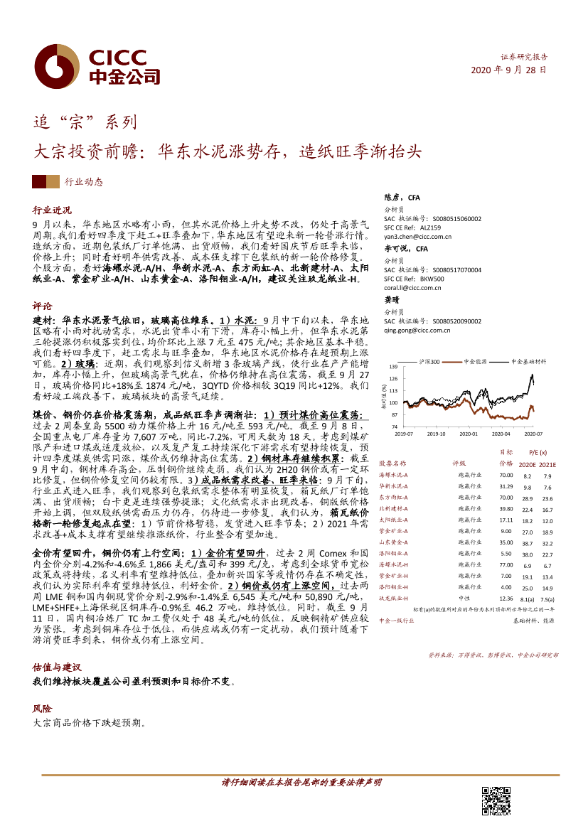 基础材料行业追“宗”系列：大宗投资前瞻，华东水泥涨势存，造纸旺季渐抬头-20200928-中金公司-22页基础材料行业追“宗”系列：大宗投资前瞻，华东水泥涨势存，造纸旺季渐抬头-20200928-中金公司-22页_1.png