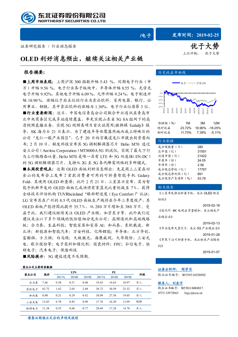 电子行业：OLED利好消息频出，继续关注相关产业链-20190225-东北证券-10页电子行业：OLED利好消息频出，继续关注相关产业链-20190225-东北证券-10页_1.png