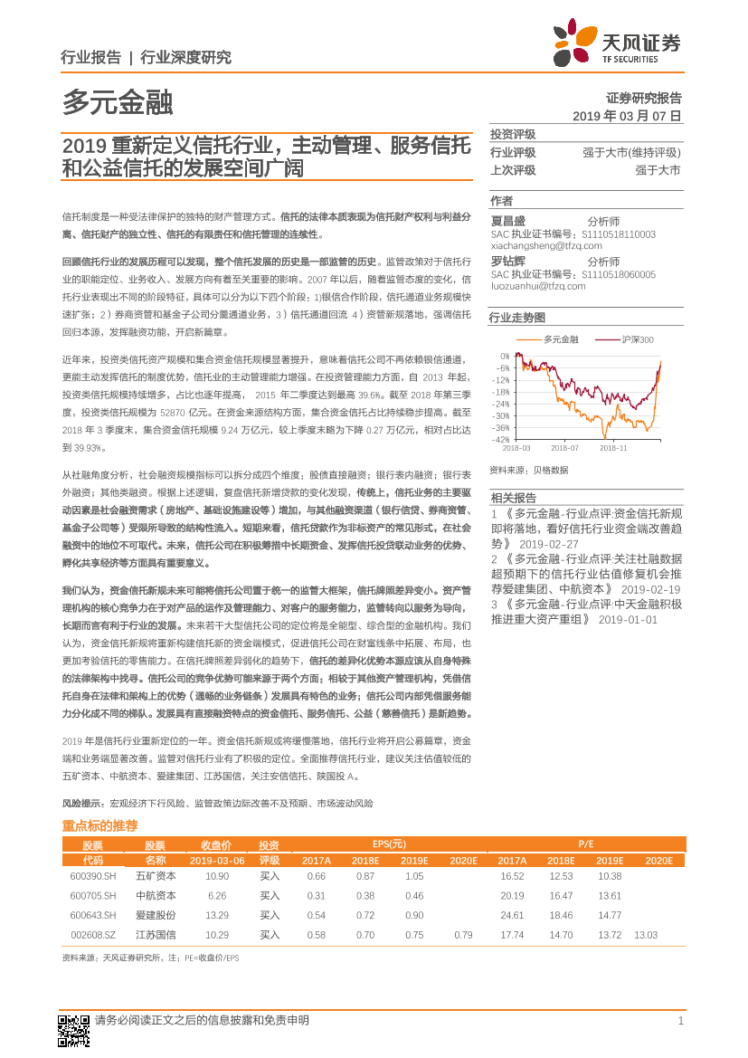 多元金融行业：2019重新定义信托行业，主动管理、服务信托和公益信托的发展空间广阔-20190307-天风证券-22页多元金融行业：2019重新定义信托行业，主动管理、服务信托和公益信托的发展空间广阔-20190307-天风证券-22页_1.png