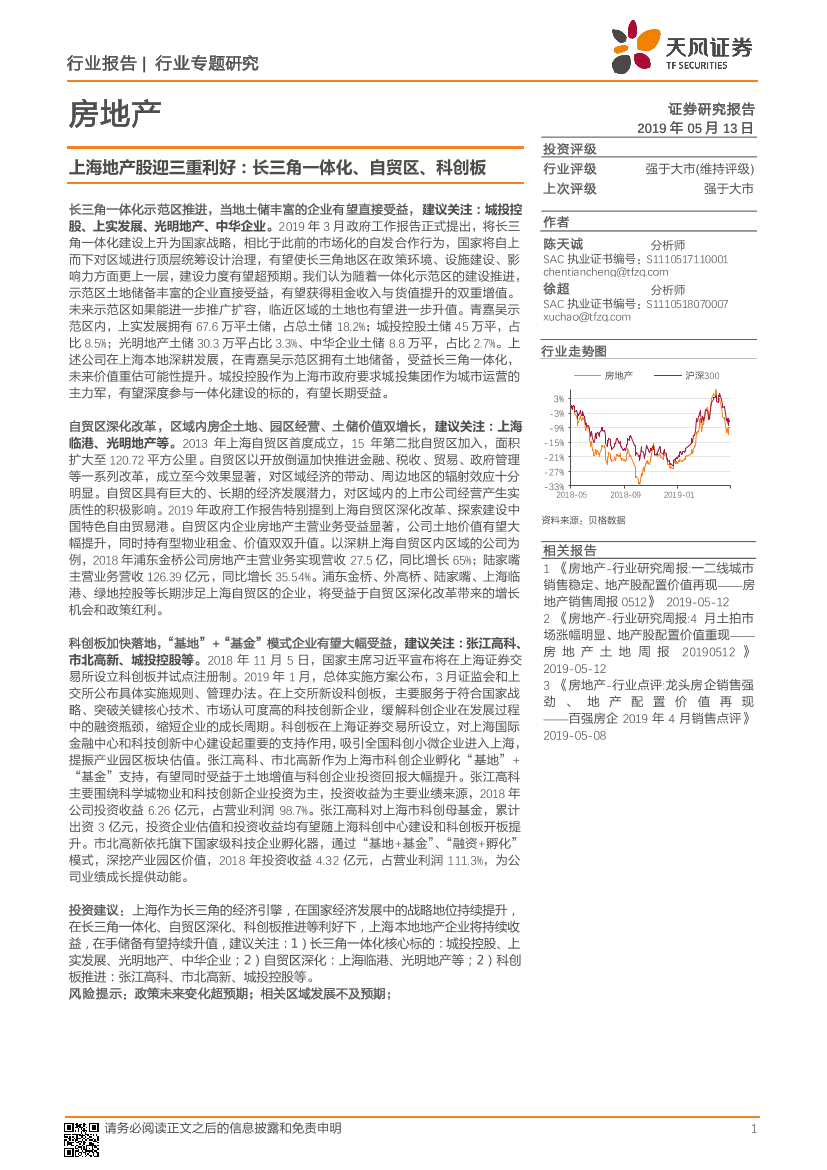 房地产行业上海地产股迎三重利好：长三角一体化、自贸区、科创板-20190513-天风证券-47页房地产行业上海地产股迎三重利好：长三角一体化、自贸区、科创板-20190513-天风证券-47页_1.png