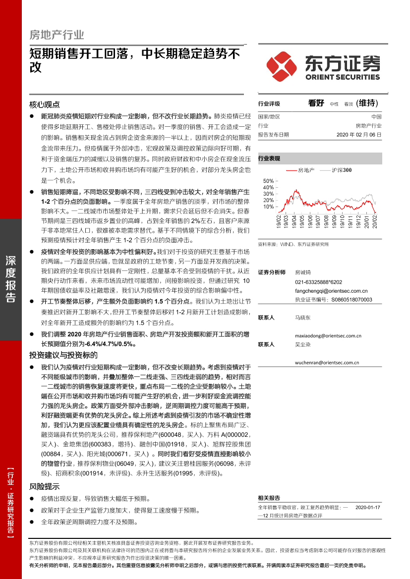 房地产行业深度报告：短期销售开工回落，中长期稳定趋势不改-20200206-东方证券-16页房地产行业深度报告：短期销售开工回落，中长期稳定趋势不改-20200206-东方证券-16页_1.png