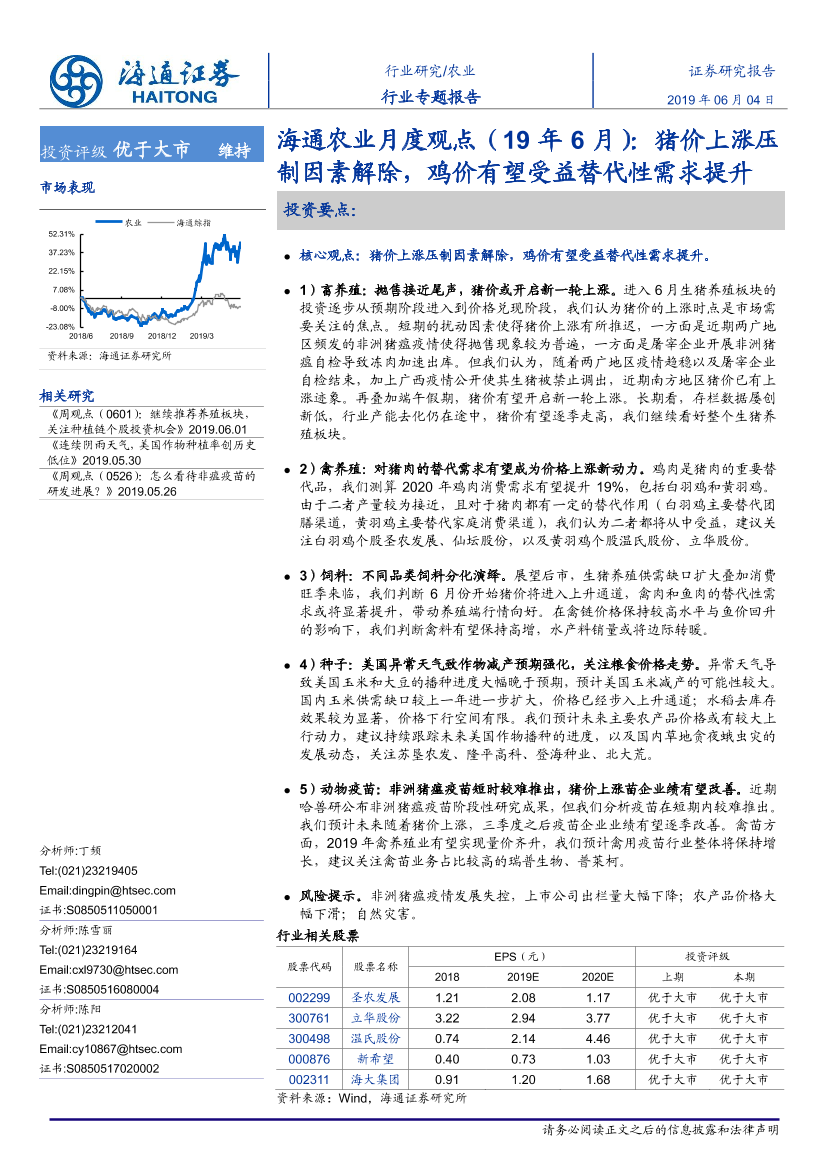 农业月度观点（19年6月）：猪价上涨压制因素解除，鸡价有望受益替代性需求提升-20190604-海通证券-21页农业月度观点（19年6月）：猪价上涨压制因素解除，鸡价有望受益替代性需求提升-20190604-海通证券-21页_1.png