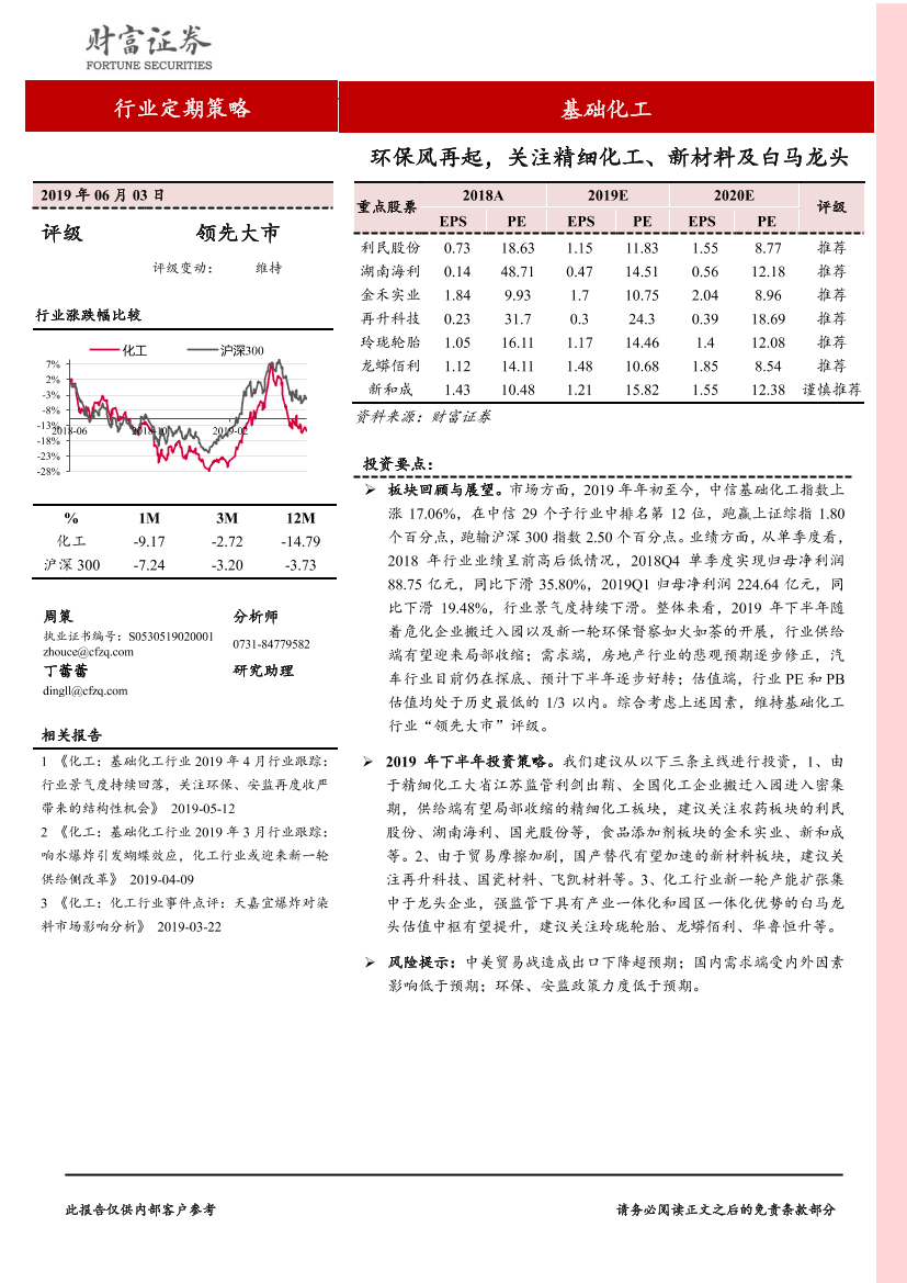 基础化工行业_：环保风再起，关注精细化工、新材料及白马龙头-20190603-财富证券-22页基础化工行业_：环保风再起，关注精细化工、新材料及白马龙头-20190603-财富证券-22页_1.png