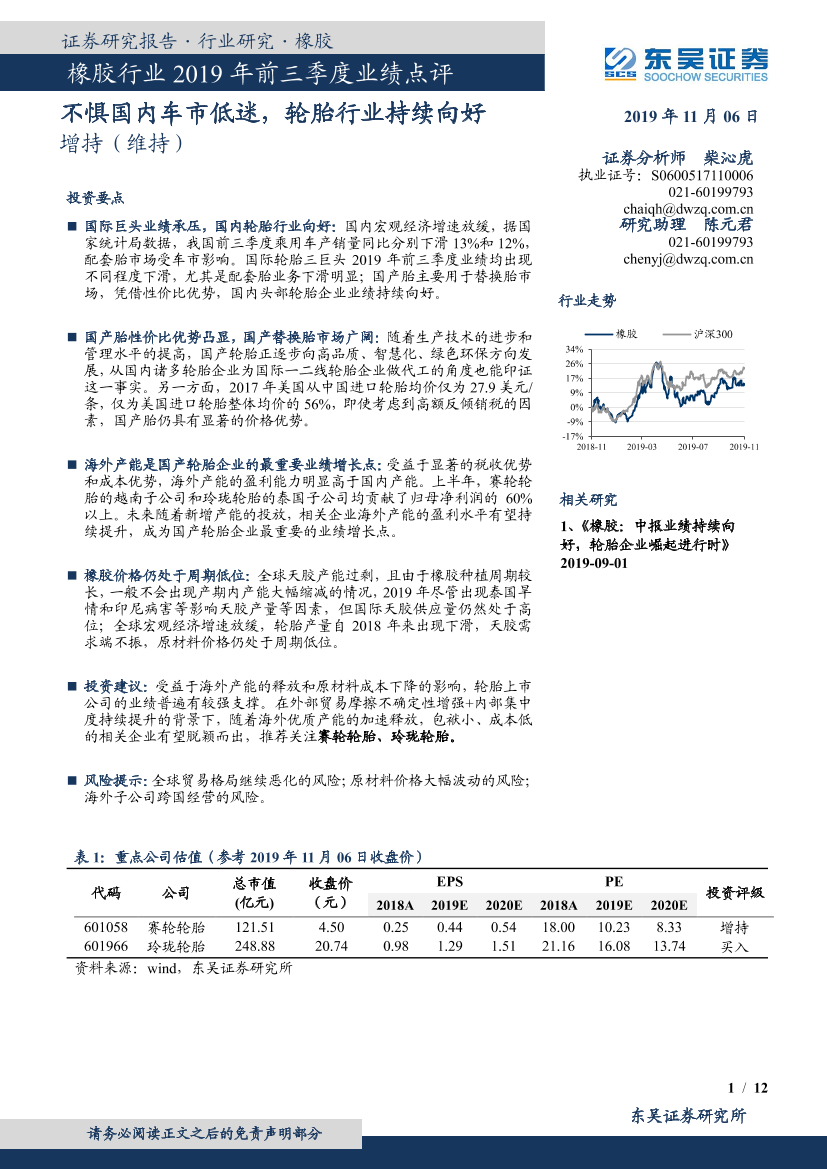 橡胶行业2019年前三季度业绩点评：不惧国内车市低迷，轮胎行业持续向好-20191106-东吴证券-12页橡胶行业2019年前三季度业绩点评：不惧国内车市低迷，轮胎行业持续向好-20191106-东吴证券-12页_1.png