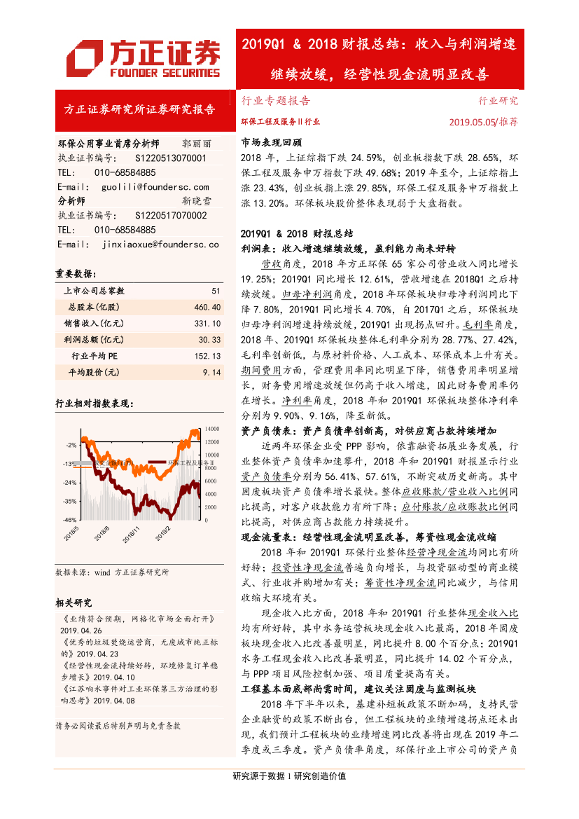 环保工程及服务行业2019Q1＆2018财报总结：收入与利润增速继续放缓，经营性现金流明显改善-20190505-方正证券-24页环保工程及服务行业2019Q1＆2018财报总结：收入与利润增速继续放缓，经营性现金流明显改善-20190505-方正证券-24页_1.png