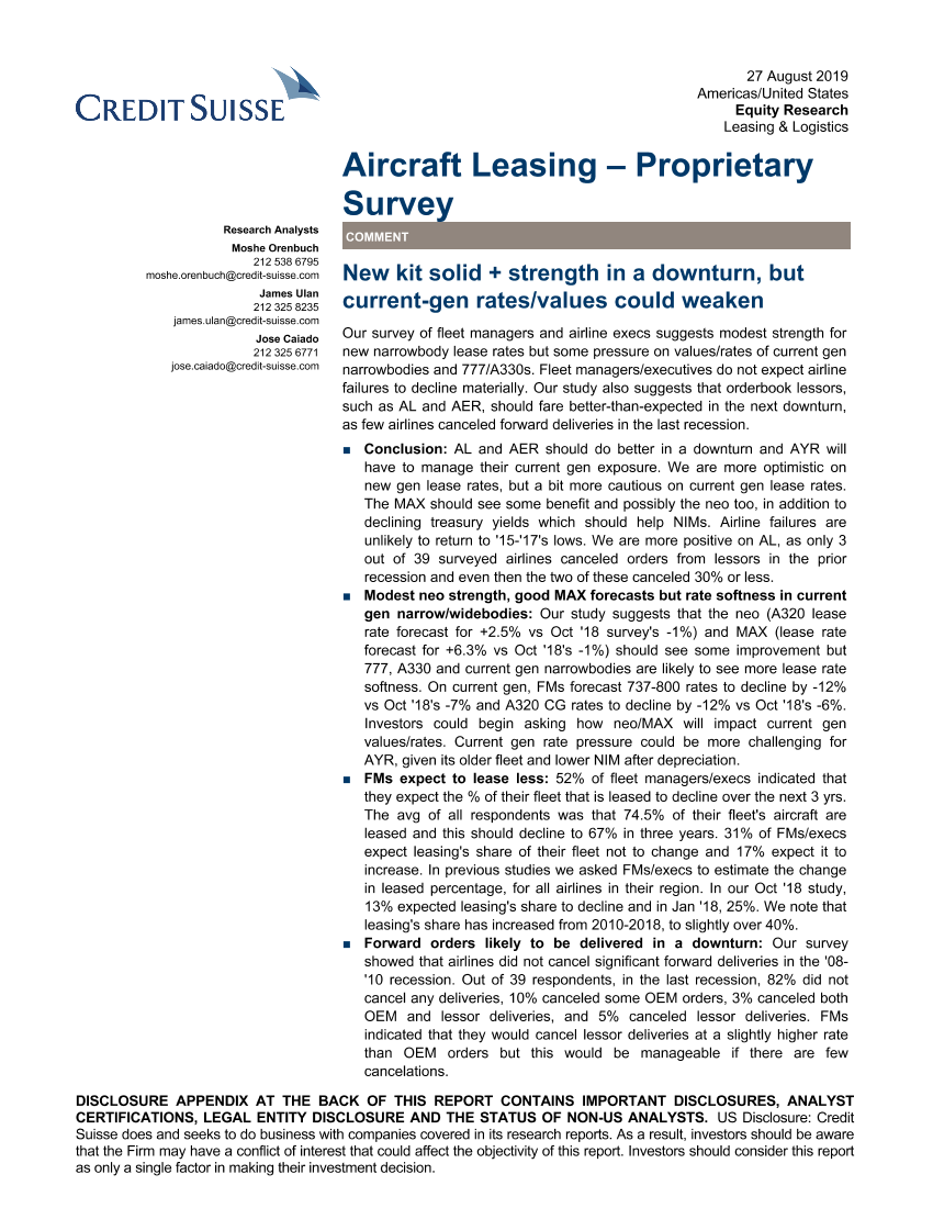 瑞信-美股-租赁与物流行业-飞机租赁专项调查：新装备在经济低迷时期表现强劲-2019.8.27-33页瑞信-美股-租赁与物流行业-飞机租赁专项调查：新装备在经济低迷时期表现强劲-2019.8.27-33页_1.png