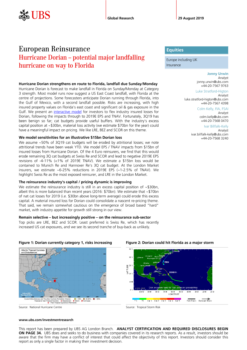 瑞银-欧洲-保险行业-欧洲再保险：飓风多里安——可能登陆佛罗里达的主要飓风-2019.8.29-38页瑞银-欧洲-保险行业-欧洲再保险：飓风多里安——可能登陆佛罗里达的主要飓风-2019.8.29-38页_1.png