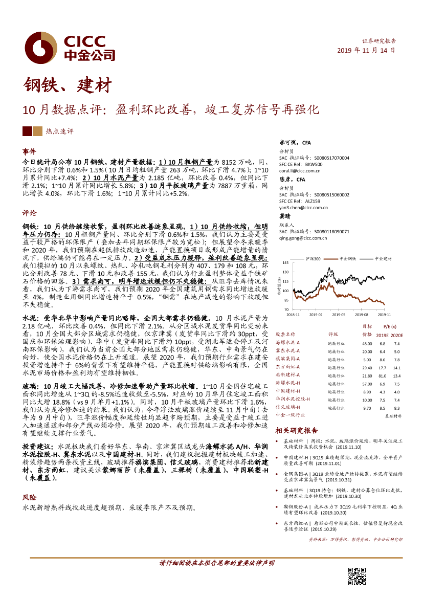 钢铁、建材行业10月份数据点评：盈利环比改善，竣工复苏信号再强化-20191114-中金公司-10页钢铁、建材行业10月份数据点评：盈利环比改善，竣工复苏信号再强化-20191114-中金公司-10页_1.png