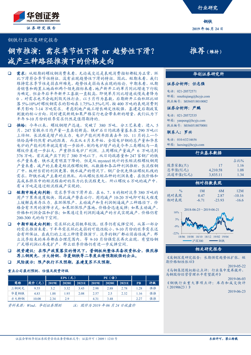 钢铁行业深度研究报告：钢市推演，需求季节性下滑or趋势性下滑？减产三种路径推演下的价格走向-20190624-华创证券-16页钢铁行业深度研究报告：钢市推演，需求季节性下滑or趋势性下滑？减产三种路径推演下的价格走向-20190624-华创证券-16页_1.png