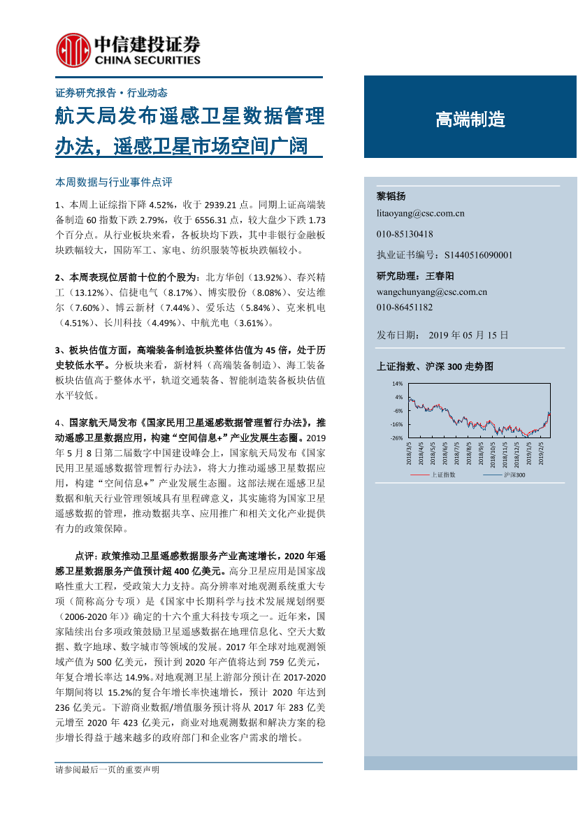 高端制造行业：航天局发布遥感卫星数据管理办法，遥感卫星市场空间广阔-20190515-中信建投-22页高端制造行业：航天局发布遥感卫星数据管理办法，遥感卫星市场空间广阔-20190515-中信建投-22页_1.png