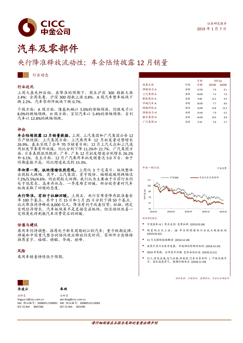 汽车及零部件行业：央行降准释放流动性；车企陆续披露12月销量-20190107-中金公司-11页汽车及零部件行业：央行降准释放流动性；车企陆续披露12月销量-20190107-中金公司-11页_1.png