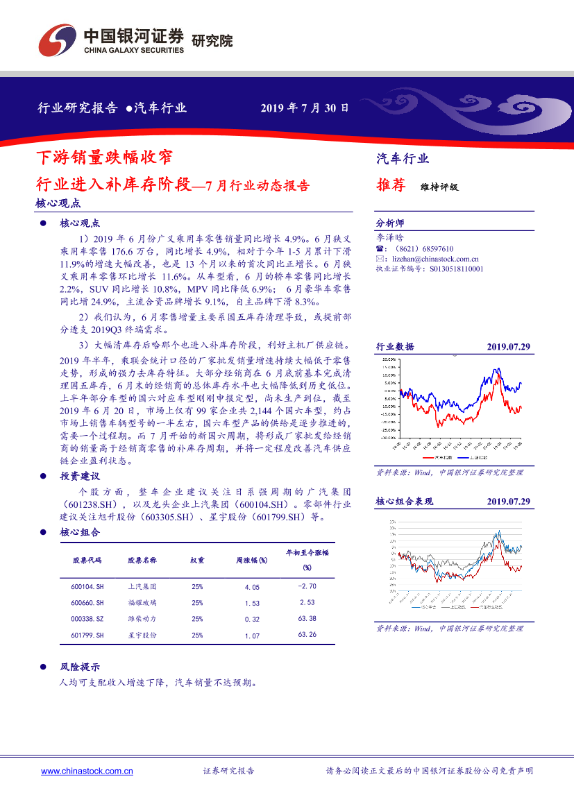 汽车行业7月行业动态报告：下游销量跌幅收窄，行业进入补库存阶段-20190730-银河证券-19页汽车行业7月行业动态报告：下游销量跌幅收窄，行业进入补库存阶段-20190730-银河证券-19页_1.png