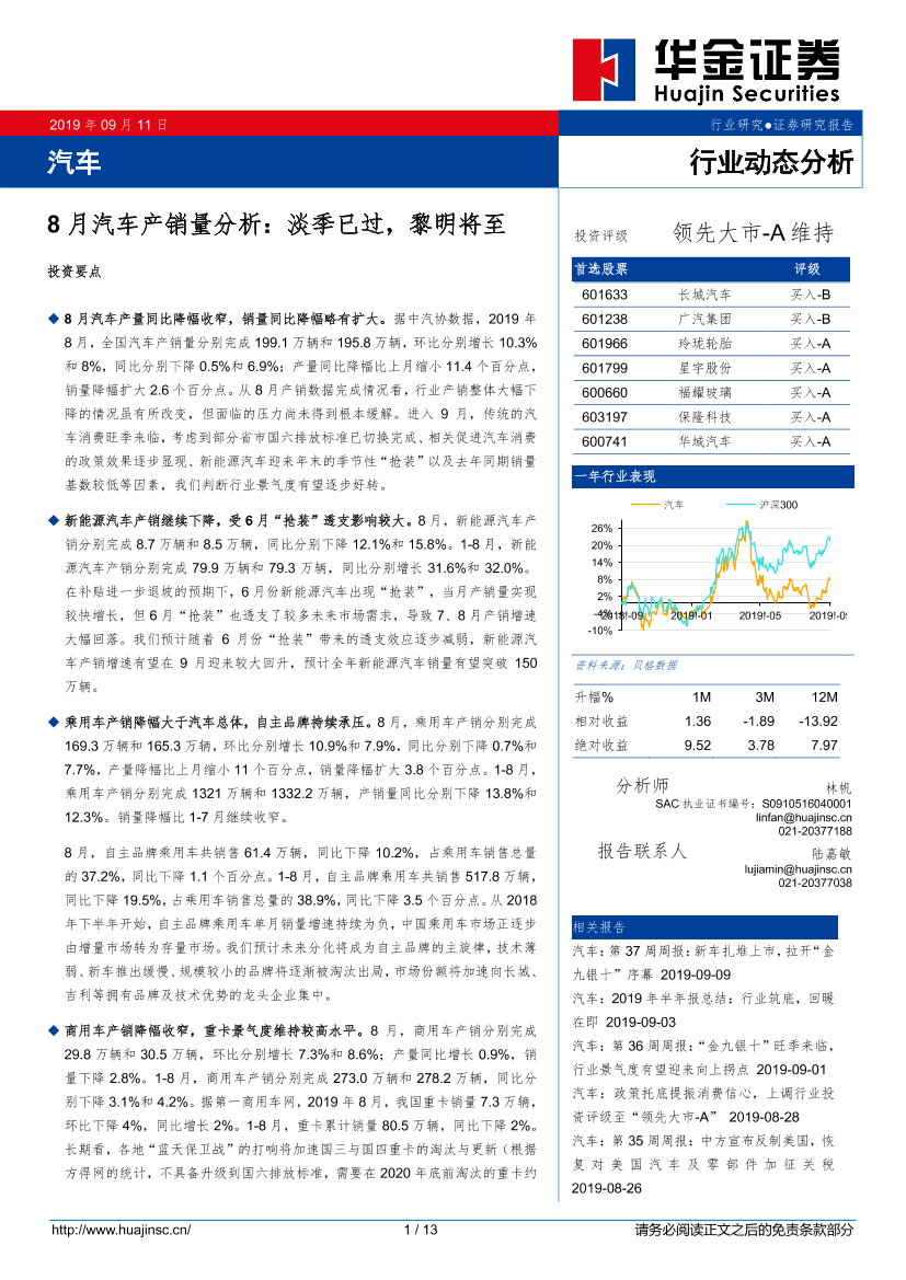 汽车行业动态分析：8月汽车产销量分析，淡季已过，黎明将至-20190911-华金证券-13页汽车行业动态分析：8月汽车产销量分析，淡季已过，黎明将至-20190911-华金证券-13页_1.png