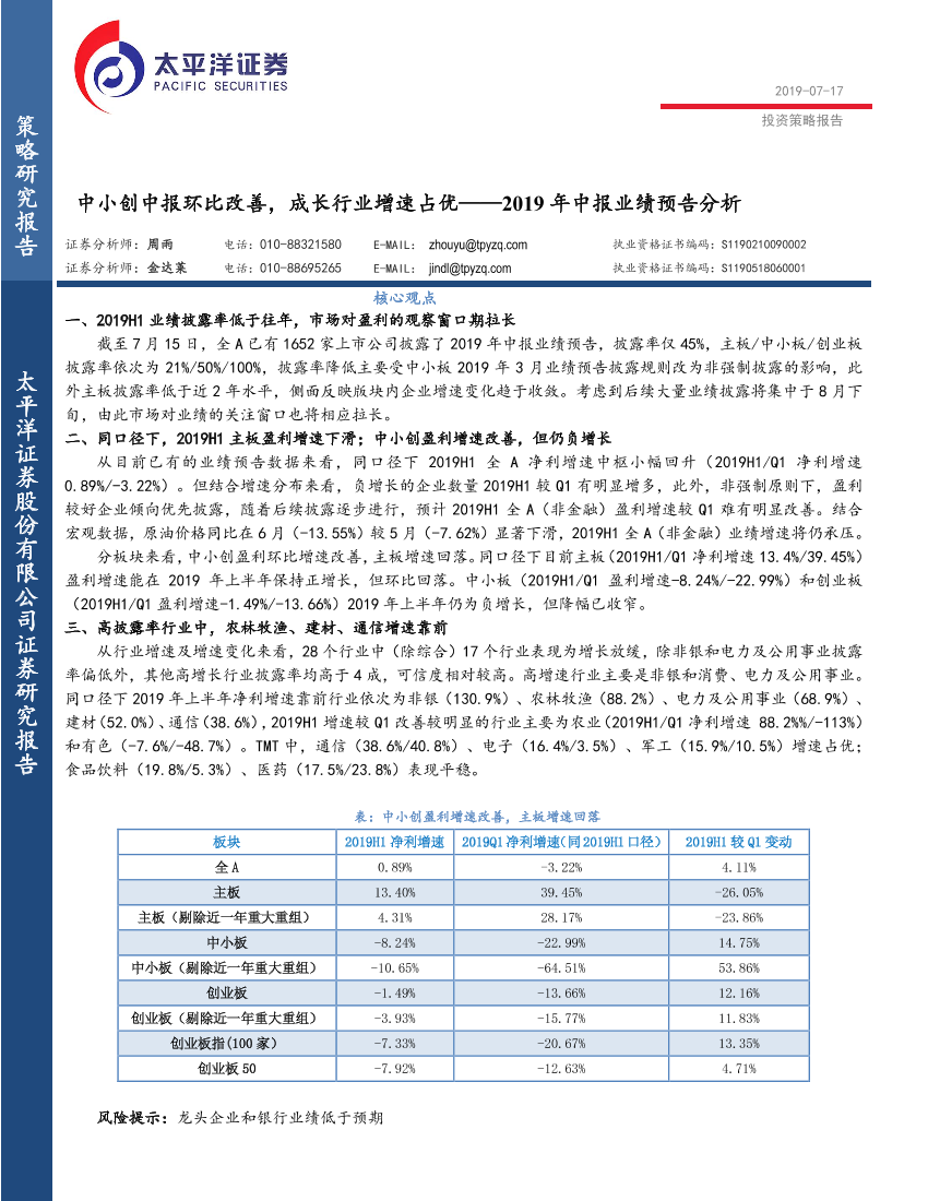 2019年中报业绩预告分析：中小创中报环比改善，成长行业增速占优-20190717-太平洋证券-13页2019年中报业绩预告分析：中小创中报环比改善，成长行业增速占优-20190717-太平洋证券-13页_1.png