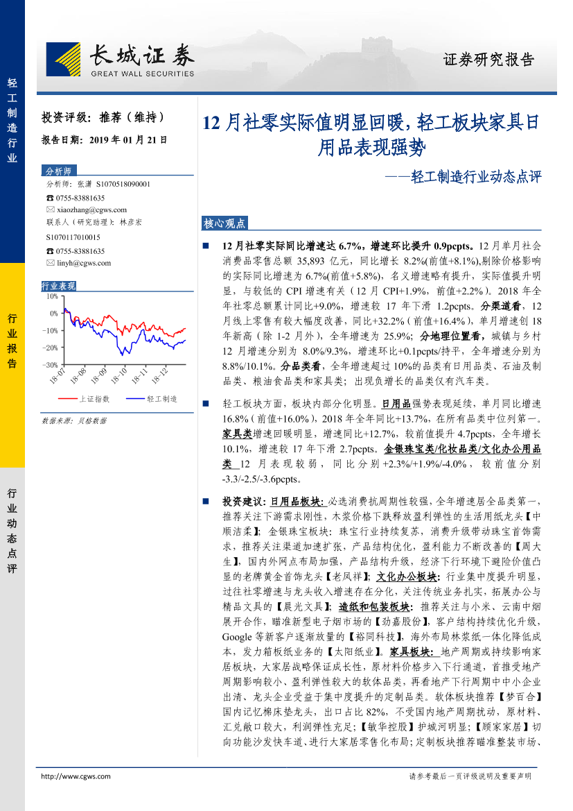 轻工制造行业动态点评：12月社零实际值明显回暖，轻工板块家具日用品表现强势-20190121-长城证券-12页轻工制造行业动态点评：12月社零实际值明显回暖，轻工板块家具日用品表现强势-20190121-长城证券-12页_1.png