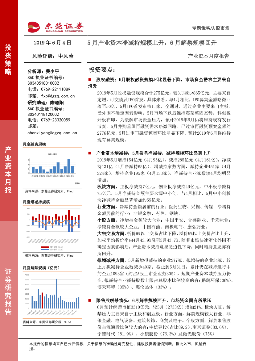产业资本月度报告：5月产业资本净减持规模上升，6月解禁规模回升-20190604-东莞证券-15页产业资本月度报告：5月产业资本净减持规模上升，6月解禁规模回升-20190604-东莞证券-15页_1.png