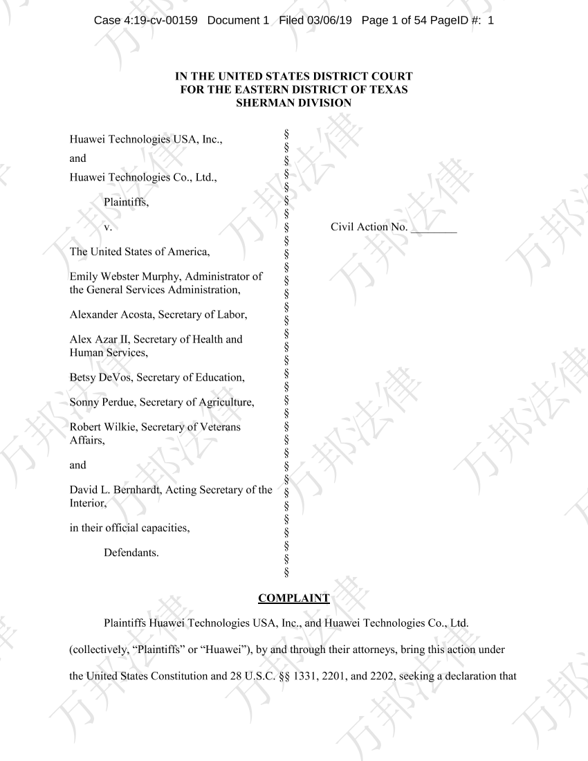 华为控诉美国政府全文（英文）-2019.3-54页华为控诉美国政府全文（英文）-2019.3-54页_1.png