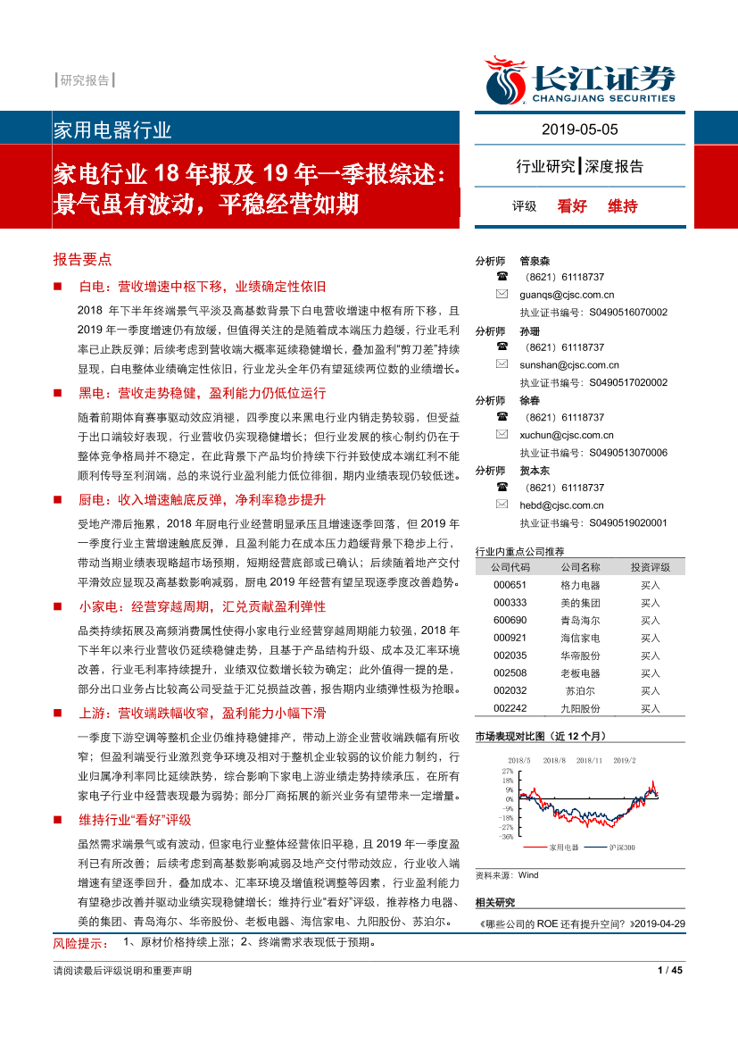 家用电器行业18年报及19年一季报综述：景气虽有波动，平稳经营如期-20190505-长江证券-45页家用电器行业18年报及19年一季报综述：景气虽有波动，平稳经营如期-20190505-长江证券-45页_1.png