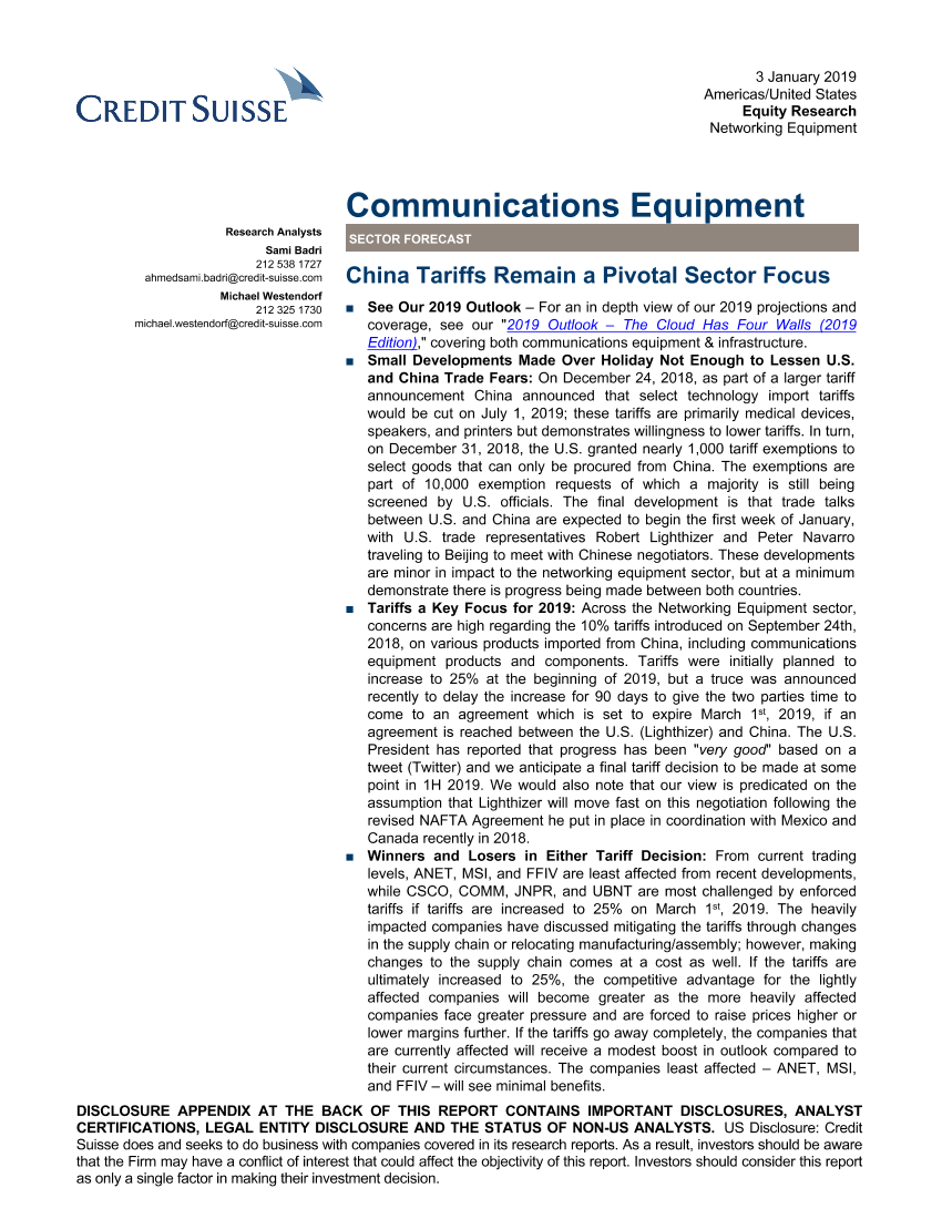 瑞信-美股-通讯设备行业-通讯设备：中国的关税仍然是一个行业关键点-2019.1.3-26页瑞信-美股-通讯设备行业-通讯设备：中国的关税仍然是一个行业关键点-2019.1.3-26页_1.png