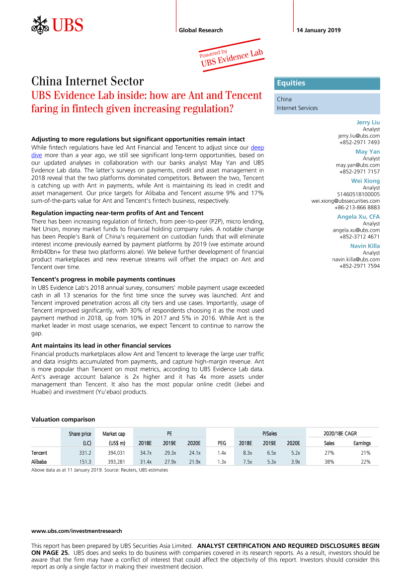 瑞银-中国-互联网服务业-中国互联网：随着监管力度的加大，蚂蚁和腾讯在金融科技领域的表现如何？-2019.1.14-30页瑞银-中国-互联网服务业-中国互联网：随着监管力度的加大，蚂蚁和腾讯在金融科技领域的表现如何？-2019.1.14-30页_1.png