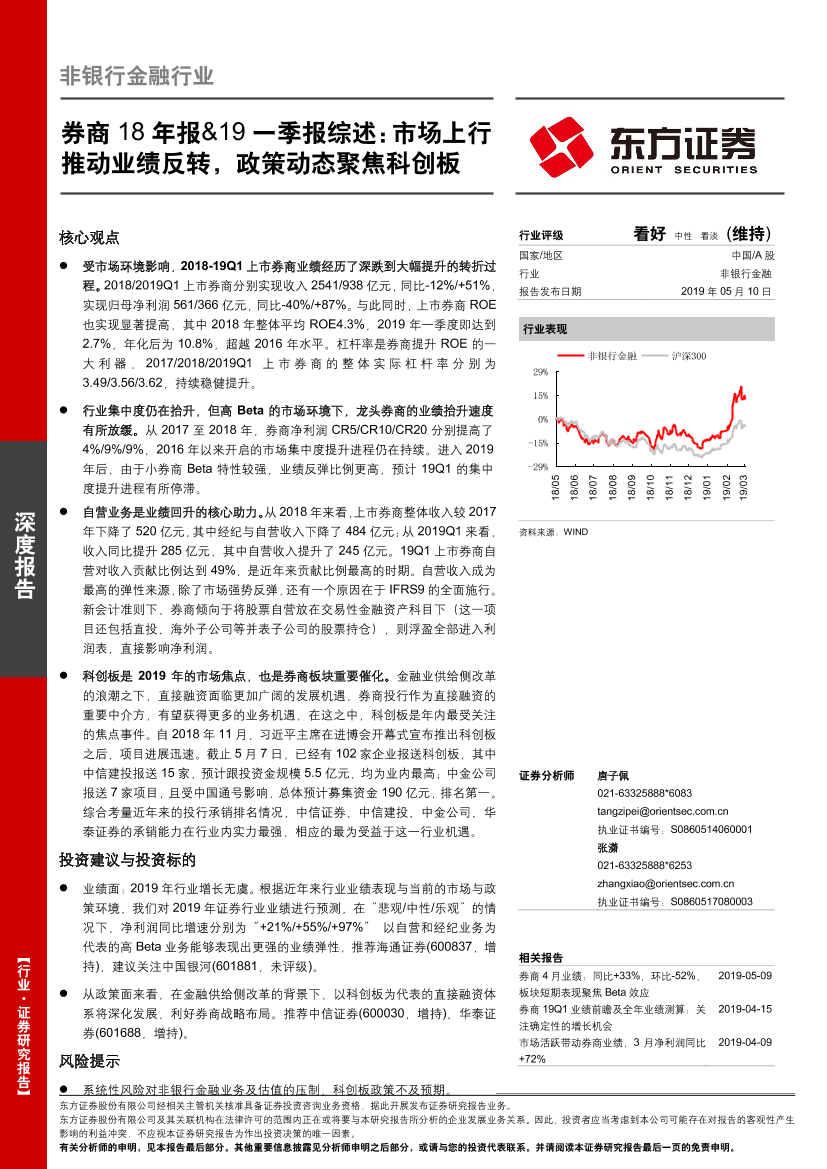 非银行金融行业券商18年报&19一季报综述：市场上行推动业绩反转，政策动态聚焦科创板-20190510-东方证券-26页非银行金融行业券商18年报&19一季报综述：市场上行推动业绩反转，政策动态聚焦科创板-20190510-东方证券-26页_1.png