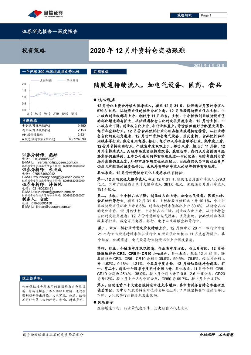 2020年12月外资持仓变动跟踪：陆股通持续流入，加电气设备、医药、食品-20210113-国信证券-21页2020年12月外资持仓变动跟踪：陆股通持续流入，加电气设备、医药、食品-20210113-国信证券-21页_1.png