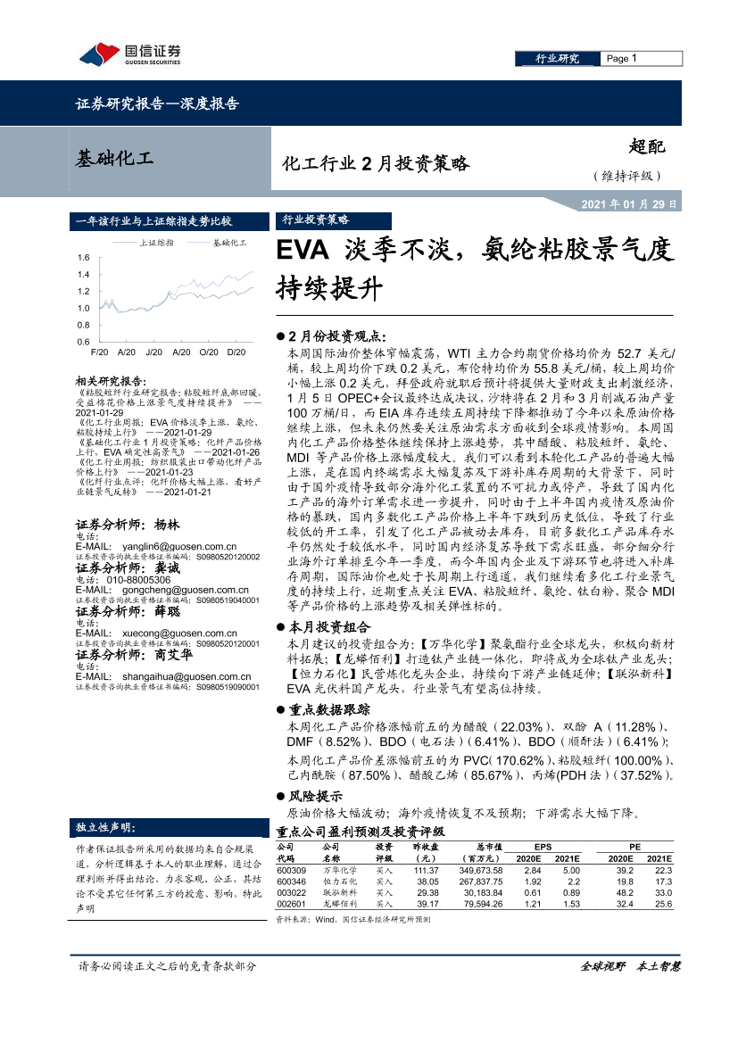 化工行业2月投资策略：EVA淡季不淡，氨纶粘胶景气度持续提升-20210129-国信证券-16页化工行业2月投资策略：EVA淡季不淡，氨纶粘胶景气度持续提升-20210129-国信证券-16页_1.png