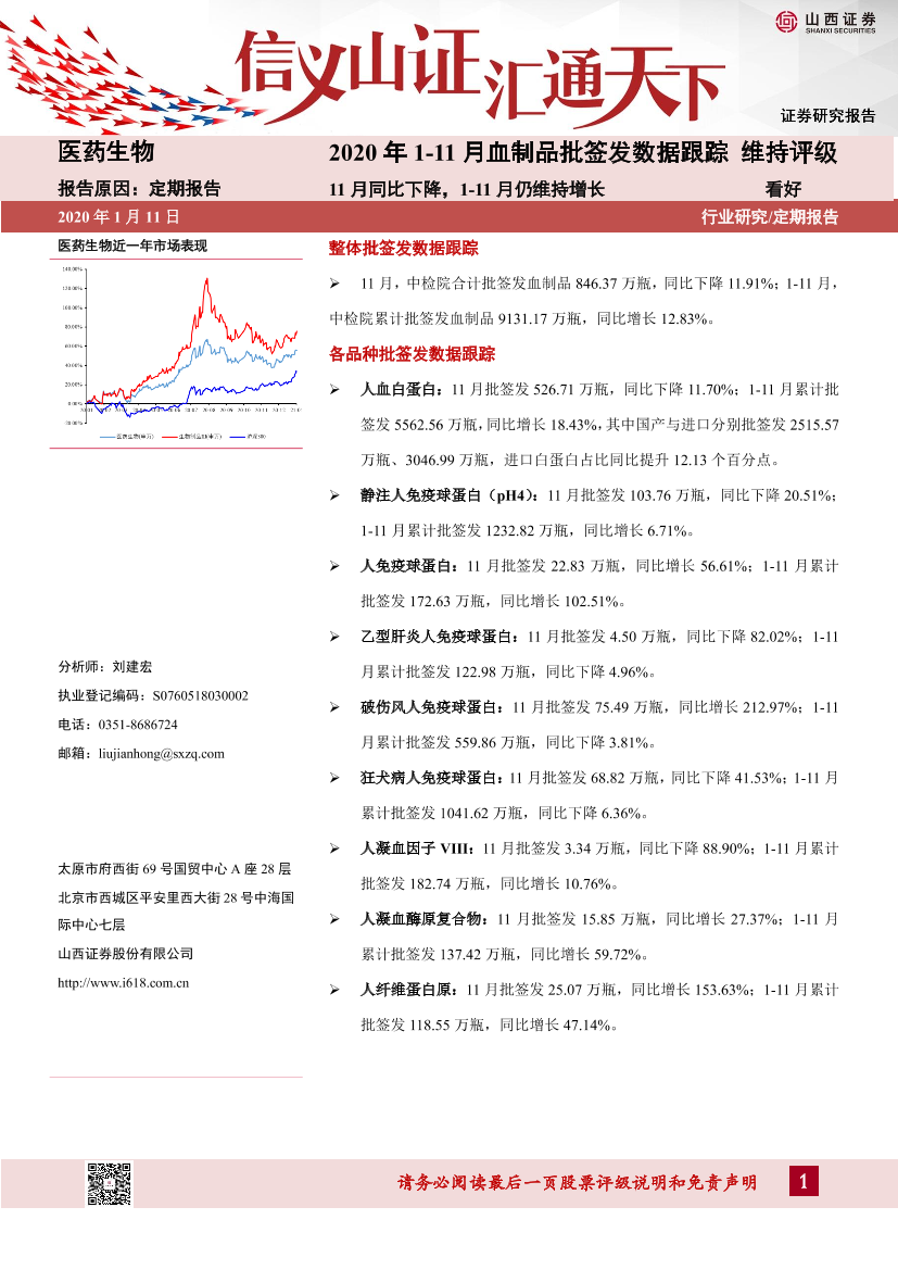 医药生物行业2020年1~11月血制品批签发数据跟踪：11月同比下降，1~11月仍维持增长-20210111-山西证券-24页医药生物行业2020年1~11月血制品批签发数据跟踪：11月同比下降，1~11月仍维持增长-20210111-山西证券-24页_1.png