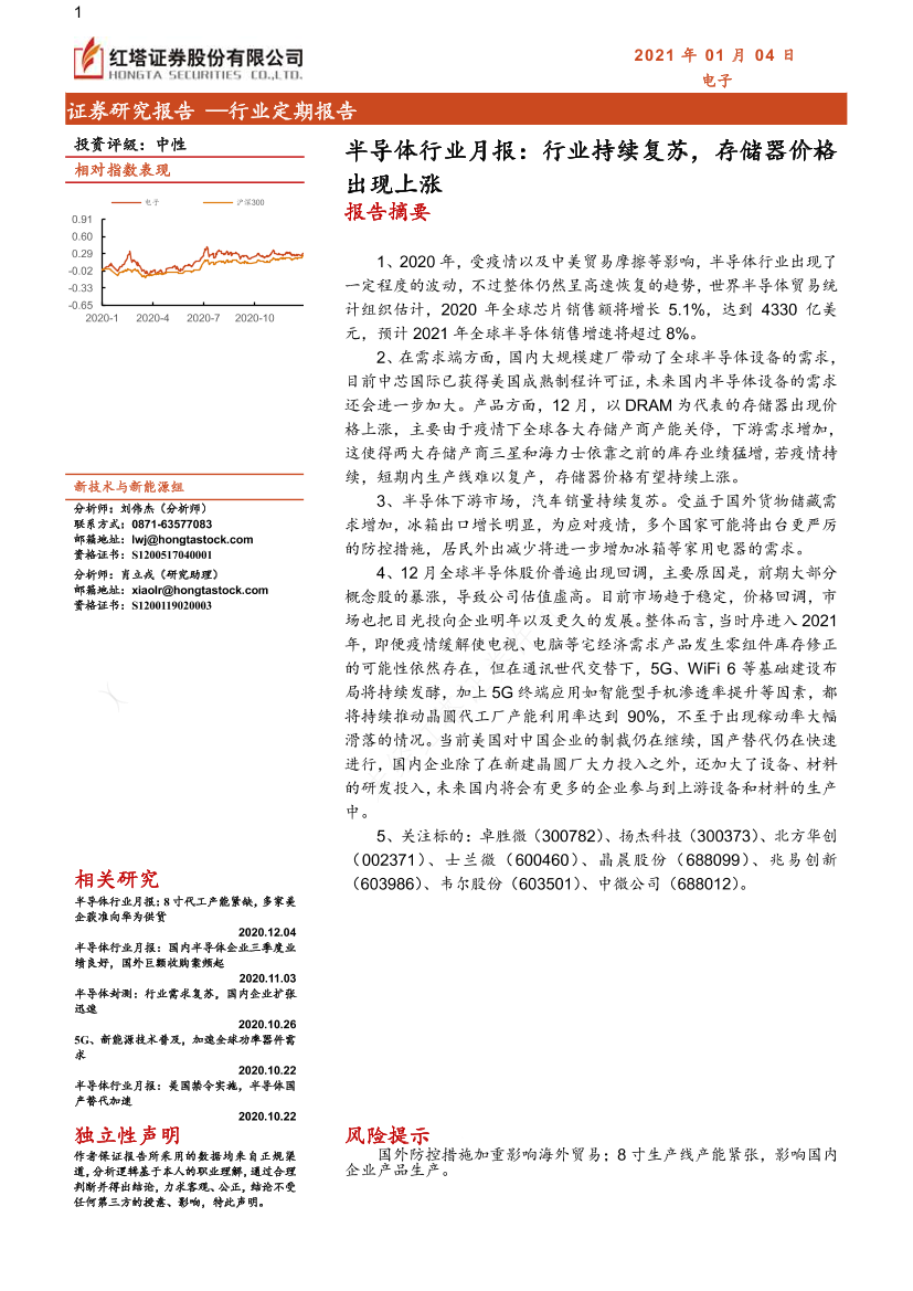 半导体行业月报：行业持续复苏，存储器价格出现上涨-20210104-红塔证券-14页半导体行业月报：行业持续复苏，存储器价格出现上涨-20210104-红塔证券-14页_1.png