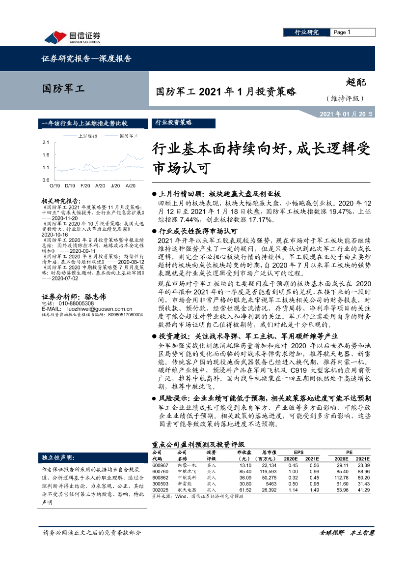 国防军工行业2021年1月投资策略：行业基本面持续向好，成长逻辑受市场认可-20210120-国信证券-11页国防军工行业2021年1月投资策略：行业基本面持续向好，成长逻辑受市场认可-20210120-国信证券-11页_1.png