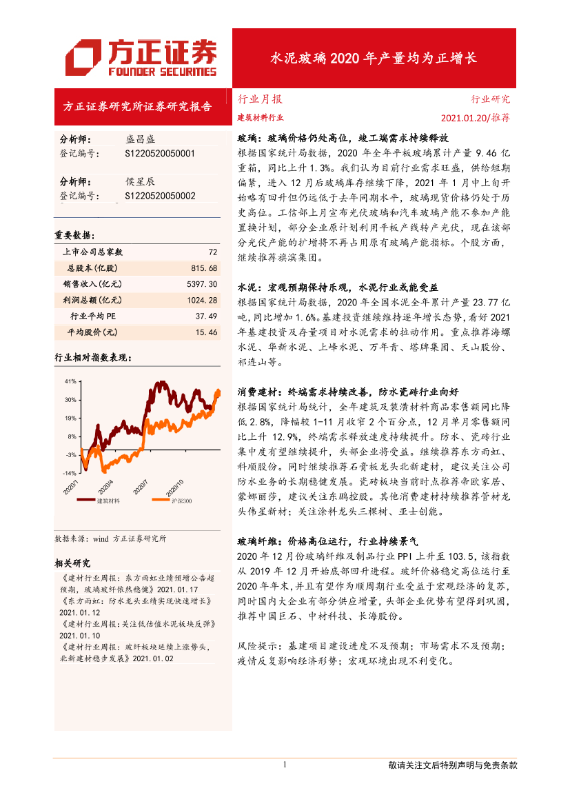 建筑材料行业：水泥玻璃2020年产量均为正增长-20210120-方正证券-10页建筑材料行业：水泥玻璃2020年产量均为正增长-20210120-方正证券-10页_1.png