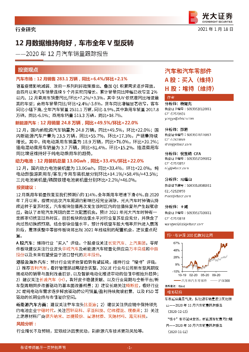 汽车和汽车零部件行业2020年12月汽车销量跟踪报告：12月数据维持向好，车市全年V型反转-20210118-光大证券-15页汽车和汽车零部件行业2020年12月汽车销量跟踪报告：12月数据维持向好，车市全年V型反转-20210118-光大证券-15页_1.png