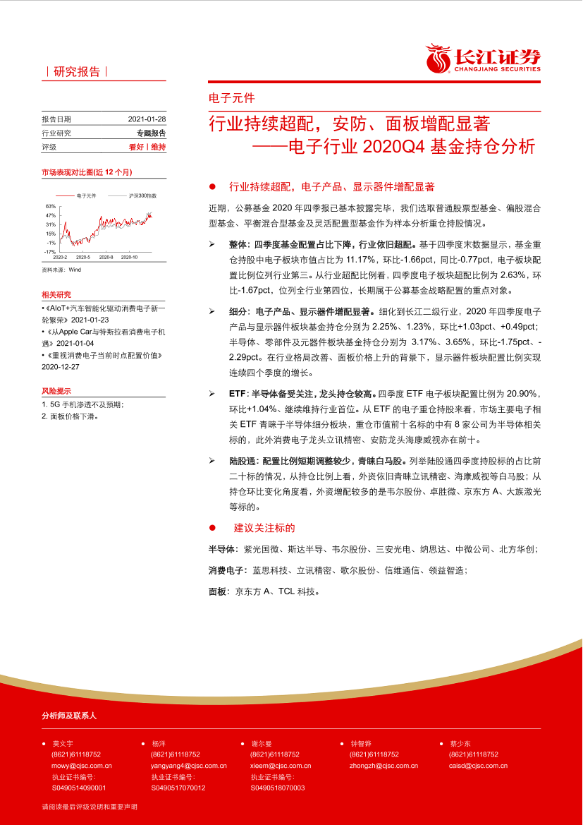 电子行业2020Q4基金持仓分析：行业持续超配，安防、面板增配显著-20210128-长江证券-14页电子行业2020Q4基金持仓分析：行业持续超配，安防、面板增配显著-20210128-长江证券-14页_1.png