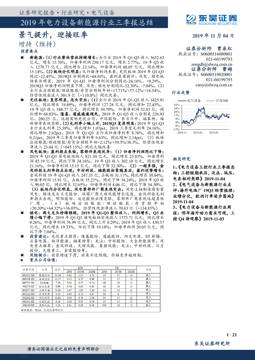 2019年电力设备新能源行业三季报总结：景气提升，迎接旺季-20191104-东吴证券-21页2019年电力设备新能源行业三季报总结：景气提升，迎接旺季-20191104-东吴证券-21页_1.png