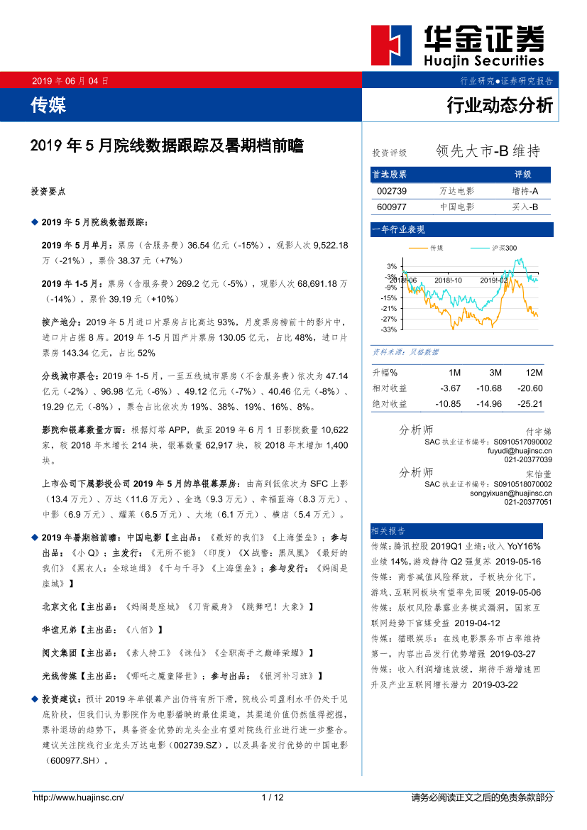 传媒行业：2019年5月院线数据跟踪及暑期档前瞻-20190604-华金证券-12页传媒行业：2019年5月院线数据跟踪及暑期档前瞻-20190604-华金证券-12页_1.png