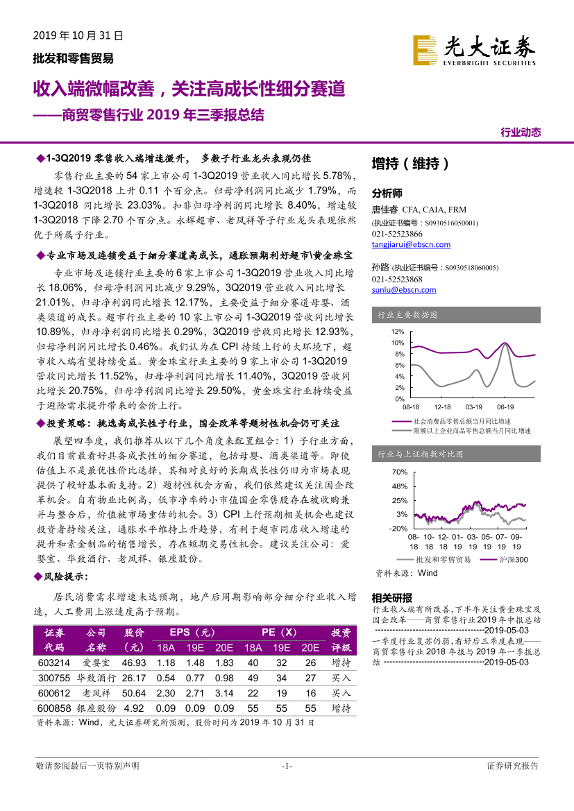 批发和零售贸易行业2019年三季报总结：收入端微幅改善，关注高成长性细分赛道-20191031-光大证券-22页批发和零售贸易行业2019年三季报总结：收入端微幅改善，关注高成长性细分赛道-20191031-光大证券-22页_1.png