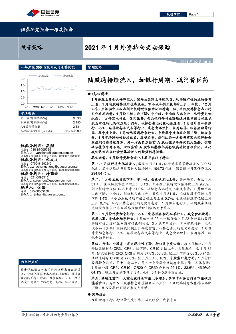 2021年1月外资持仓变动跟踪：陆股通持续流入，加银行周期、减消费医药-20210210-国信证券-21页2021年1月外资持仓变动跟踪：陆股通持续流入，加银行周期、减消费医药-20210210-国信证券-21页_1.png