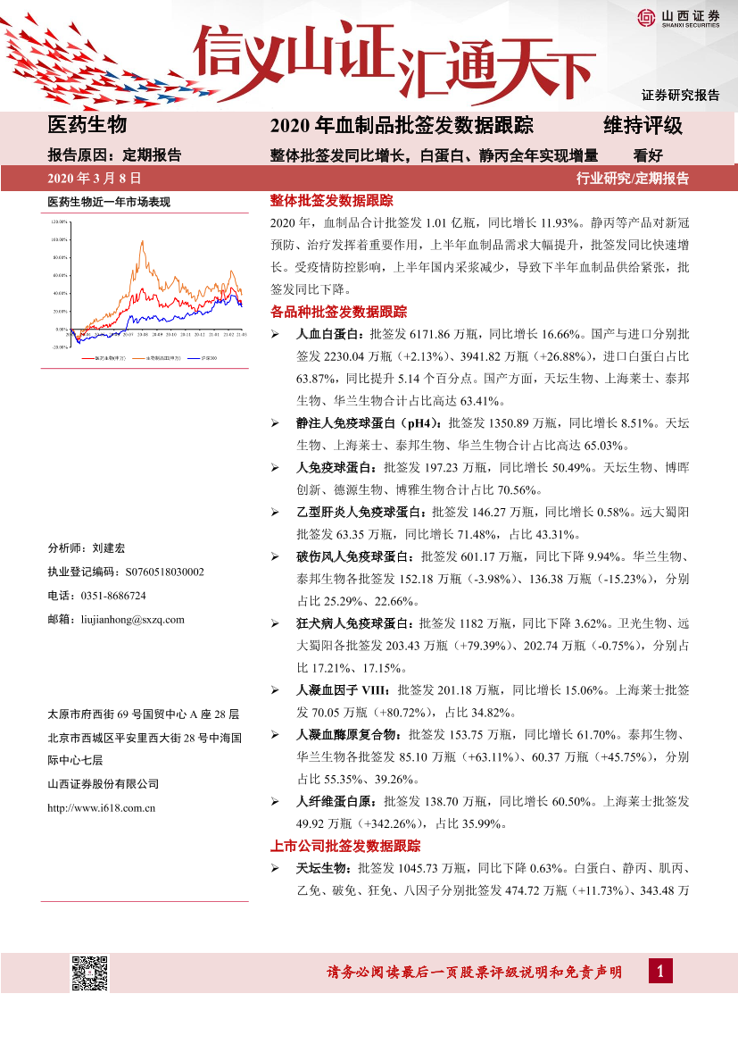 医药生物行业2020年血制品批签发数据跟踪：整体批签发同比增长，白蛋白、静丙全年实现增量-20210308-山西证券-25页医药生物行业2020年血制品批签发数据跟踪：整体批签发同比增长，白蛋白、静丙全年实现增量-20210308-山西证券-25页_1.png