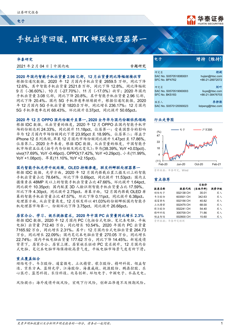 电子行业专题研究：手机出货回暖，MTK蝉联处理器第一-20210204-华泰证券-15页电子行业专题研究：手机出货回暖，MTK蝉联处理器第一-20210204-华泰证券-15页_1.png