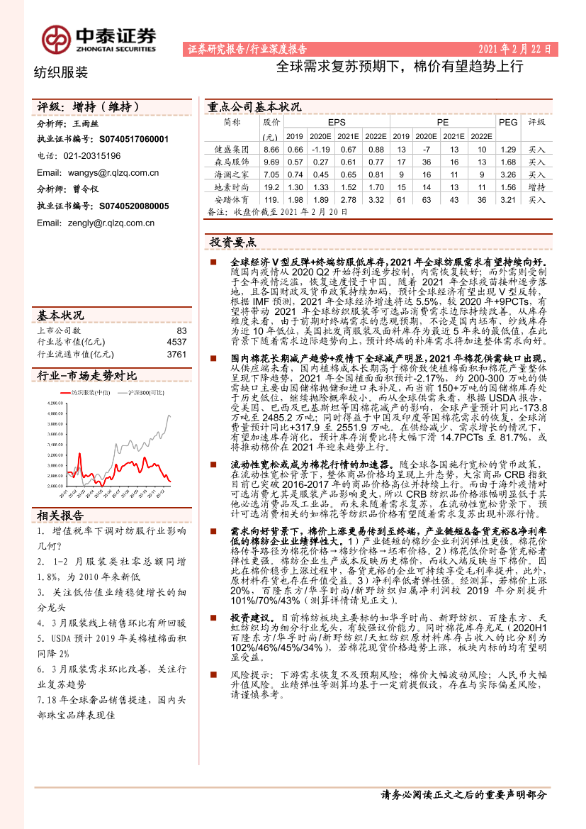 纺织服装行业：全球需求复苏预期下，棉价有望趋势上行-20210222-中泰证券-18页纺织服装行业：全球需求复苏预期下，棉价有望趋势上行-20210222-中泰证券-18页_1.png