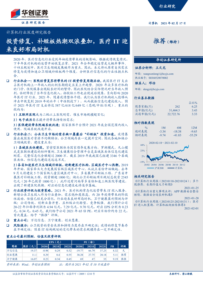 计算机行业深度研究报告：投资修复、补短板热潮双浪叠加，医疗IT迎来良好布局时机-20210217-华创证券-40页计算机行业深度研究报告：投资修复、补短板热潮双浪叠加，医疗IT迎来良好布局时机-20210217-华创证券-40页_1.png