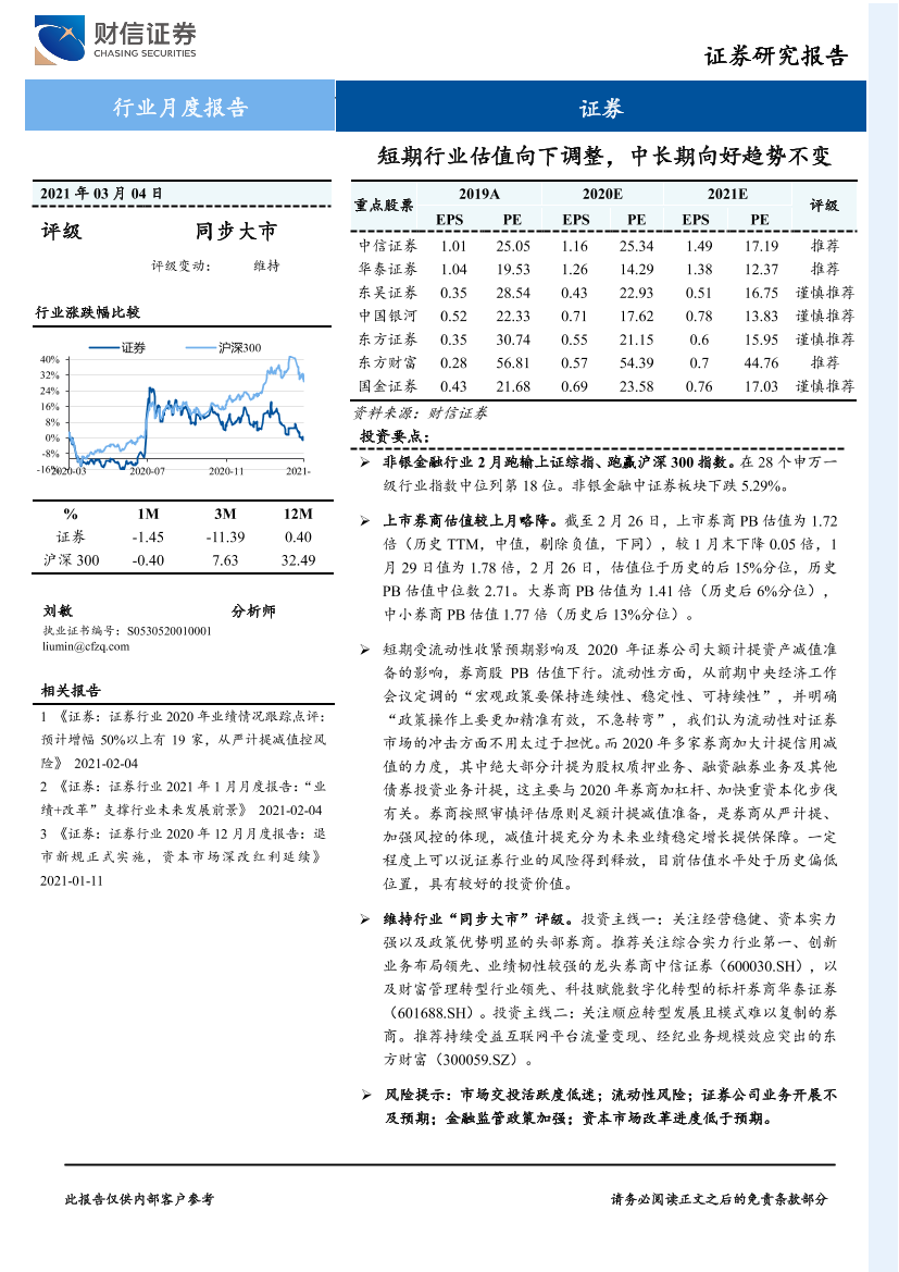 证券行业月度报告：短期行业估值向下调整，中长期向好趋势不变-20210304-财信证券-12页证券行业月度报告：短期行业估值向下调整，中长期向好趋势不变-20210304-财信证券-12页_1.png