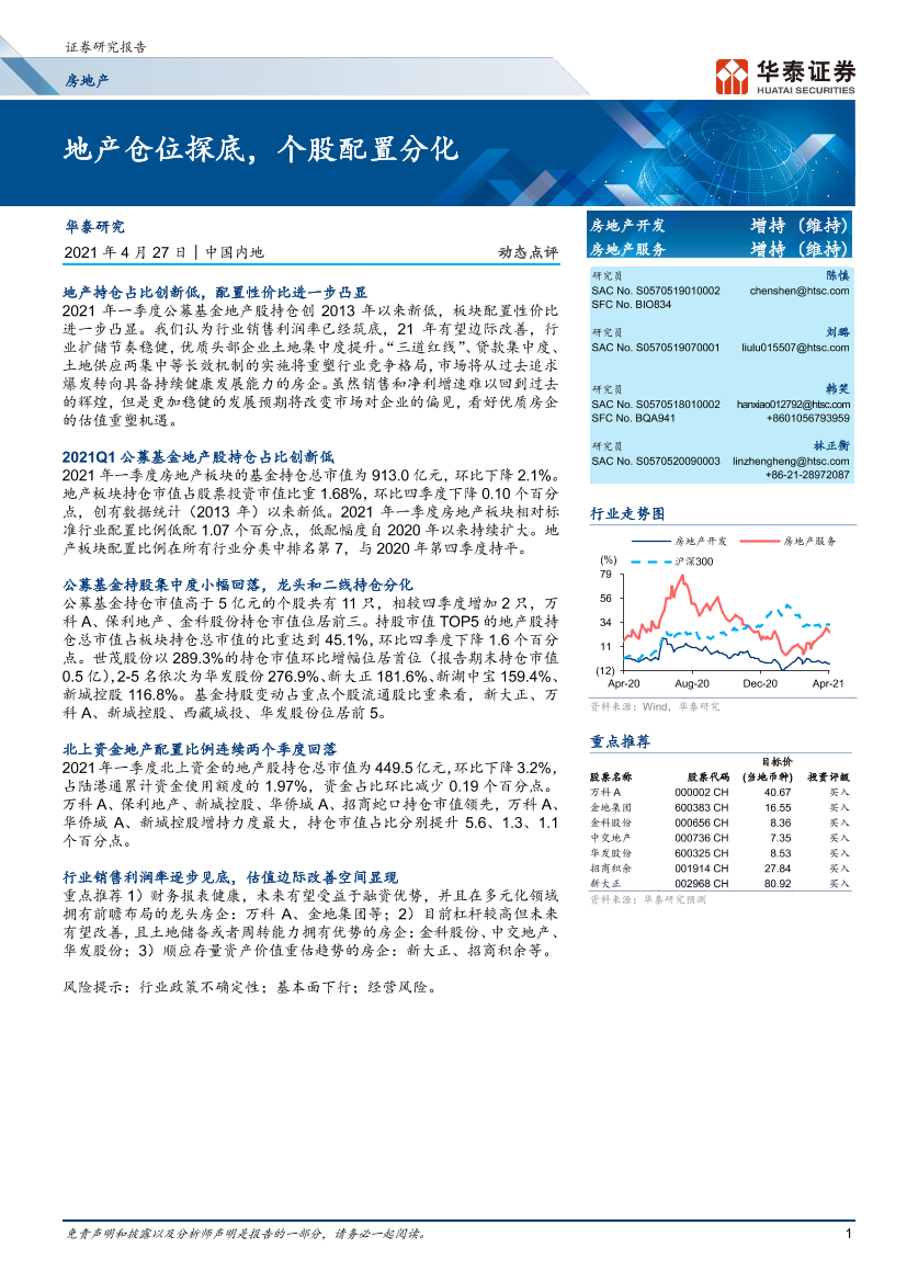 房地产行业：地产仓位探底，个股配置分化-20210427-华泰证券-12页房地产行业：地产仓位探底，个股配置分化-20210427-华泰证券-12页_1.png
