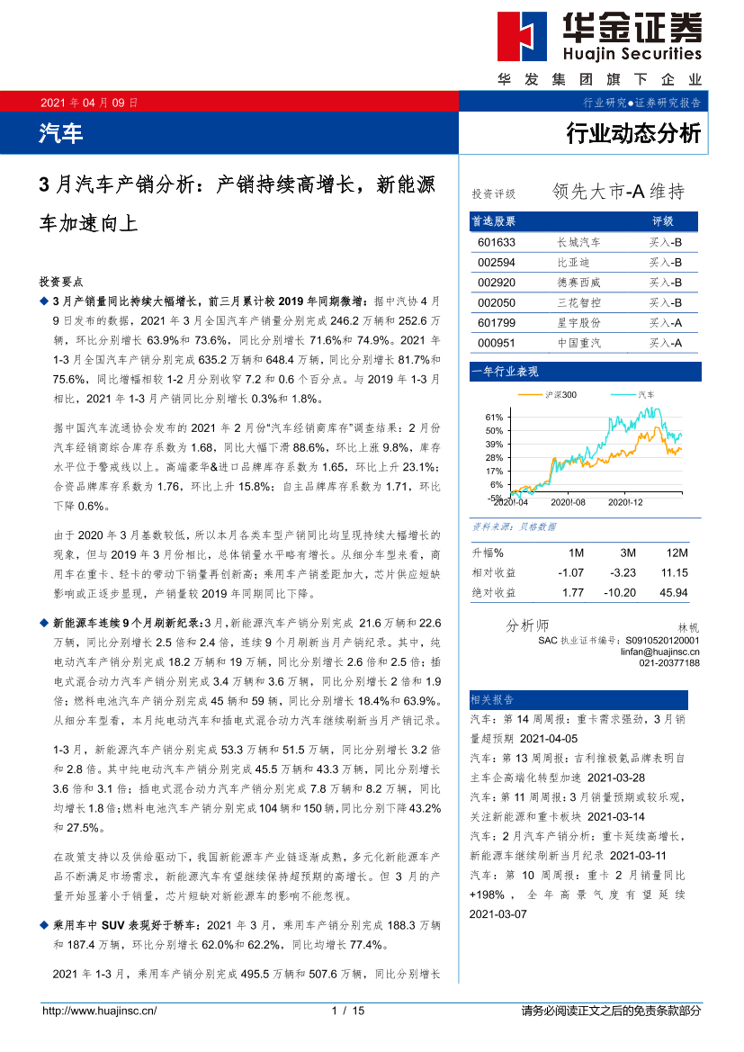 汽车行业3月汽车产销分析：产销持续高增长，新能源车加速向上-20210409-华金证券-15页汽车行业3月汽车产销分析：产销持续高增长，新能源车加速向上-20210409-华金证券-15页_1.png