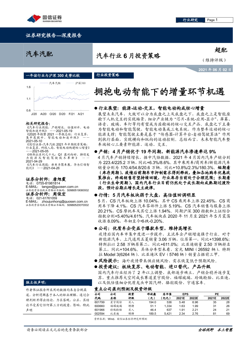 汽车行业6月投资策略：拥抱电动智能下的增量环节机遇-20210602-国信证券-26页汽车行业6月投资策略：拥抱电动智能下的增量环节机遇-20210602-国信证券-26页_1.png