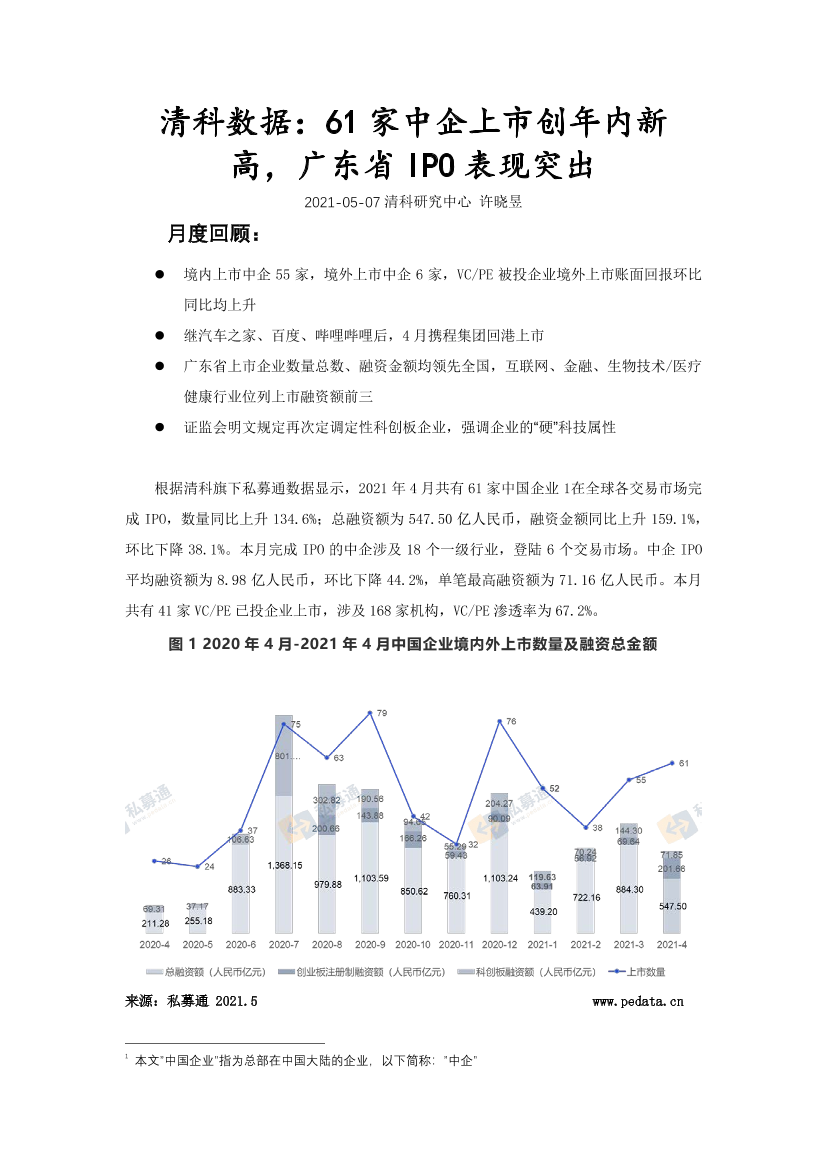 清科-61家中企上市创年内新高，广东省IPO表现突出-2021.5-12页清科-61家中企上市创年内新高，广东省IPO表现突出-2021.5-12页_1.png