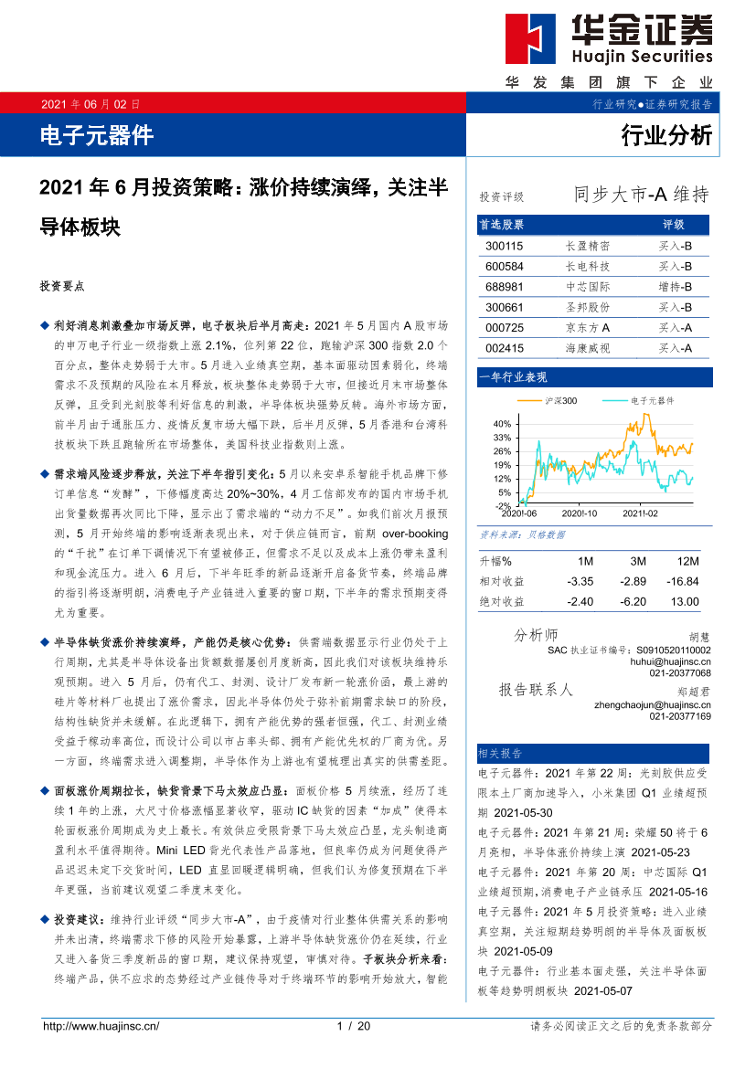 电子元器件行业2021年6月投资策略：涨价持续演绎，关注半导体板块-20210602-华金证券-20页电子元器件行业2021年6月投资策略：涨价持续演绎，关注半导体板块-20210602-华金证券-20页_1.png