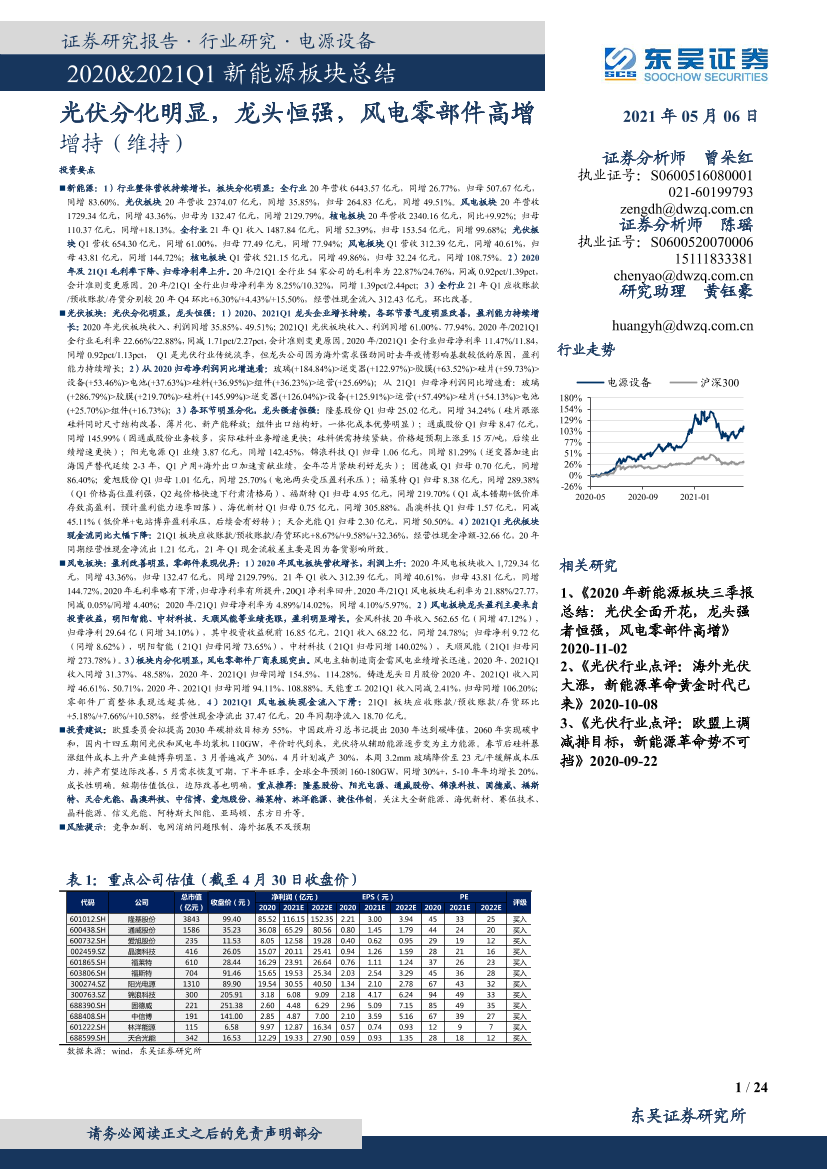 电源设备行业2020&2021Q1新能源板块总结：光伏分化明显，龙头恒强，风电零部件高增-20210506-东吴证券-24页电源设备行业2020&2021Q1新能源板块总结：光伏分化明显，龙头恒强，风电零部件高增-20210506-东吴证券-24页_1.png