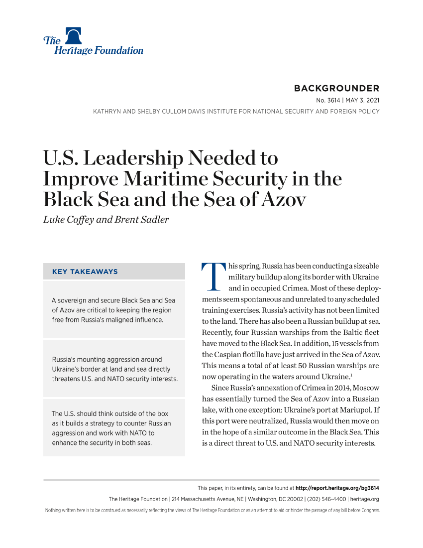 美国传统基金会-美国领导层需要改善黑海和亚速海的海上安全（英文）-2021.5-17页美国传统基金会-美国领导层需要改善黑海和亚速海的海上安全（英文）-2021.5-17页_1.png